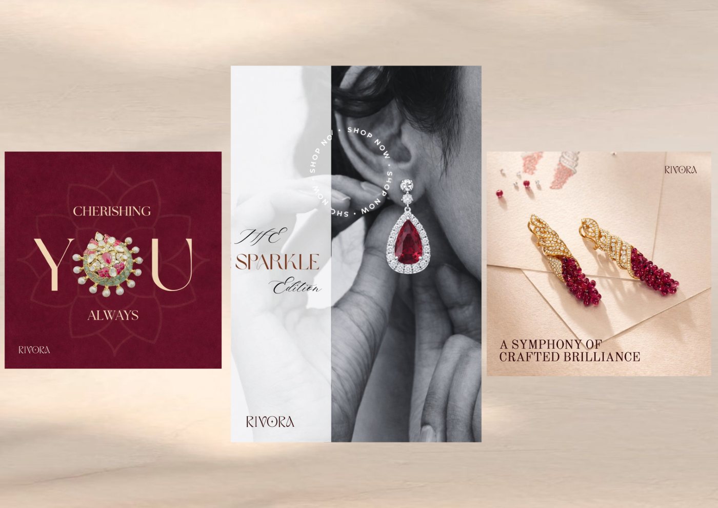 Rivora social campaign creatives — Cherishing You Always, The Sparkle Edition, A Symphony of Crafted Brilliance